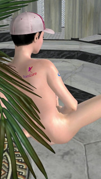 Une superbe trans secoue une bite assise dans le hall 3D, dessin animé hentai