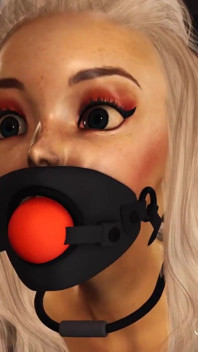 BDSM club. Hot sexy ball gagged blonde in restraints gets fucked hard by crazy midget in the lab