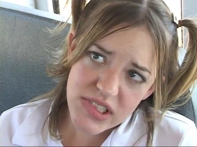 2 Girls 1 Guy: Two teen sluts pounded in the bus
