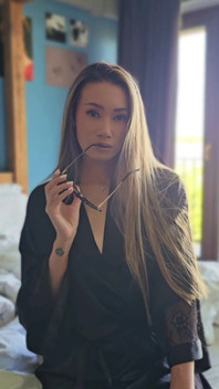 Asian MILF with Glasses in Silk Robe