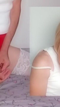 Travesti sexy, bas blancs, éjaculation
