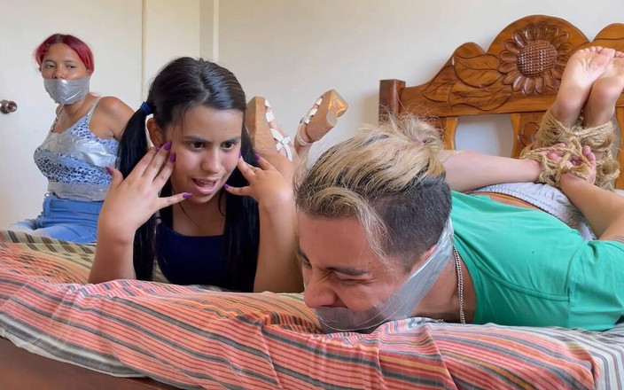 Selfgags femdom bondage: Pár svázaný jeho šílenou bývalou přítelkyní