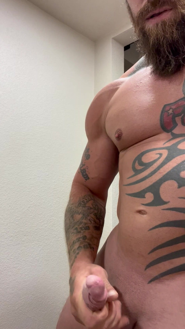 Viking solo: Tattooed Viking Flexes While Stroking for You