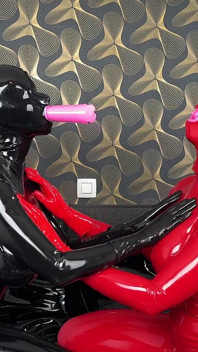 Double Dildo Blowjob with Condom Hoods