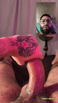 POV Double Camera Slowly Jerking Big Cock with Lube and Spit Thick Cumshot