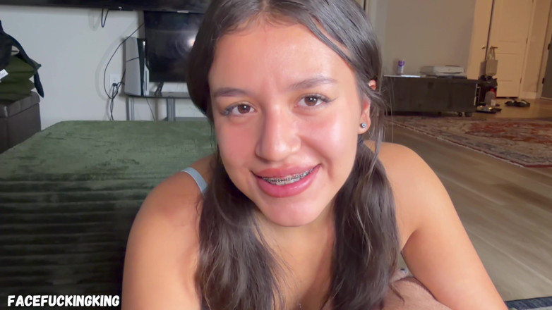 Face fucking king: Pigtailed Teen Amira Mae Sloppy Deepthroat Face Fuck &amp; Eats Ass