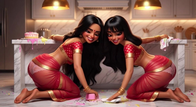 My night collection: Dua lesbian india yang menggairahkan lagi bersih-bersih lantai dapur sambil...