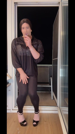 Sissy Teasing and Dildo Riding on Balcony