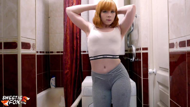Sweetie Fox: Redhead teen play pussy water jet in the bathroom - sensual...