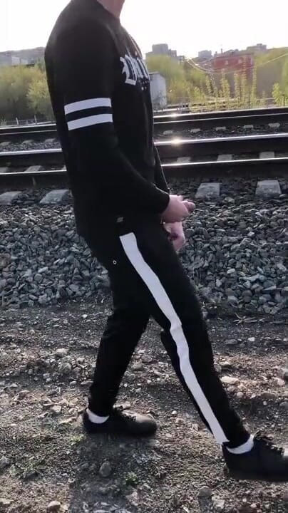 Dick Boys Studio: Extreme. Jerking off His Big Dick at the Train Station