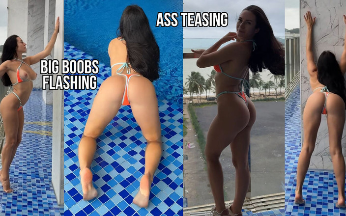 Princess Monica: Tetas parpadeando en bikini mojado mientras todos miraron