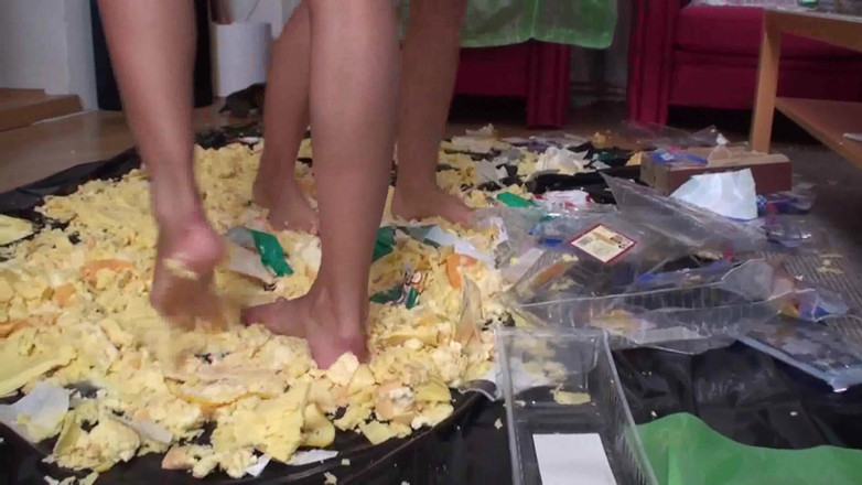 Foot Girls: Sluts Trampling Food in the Living Room