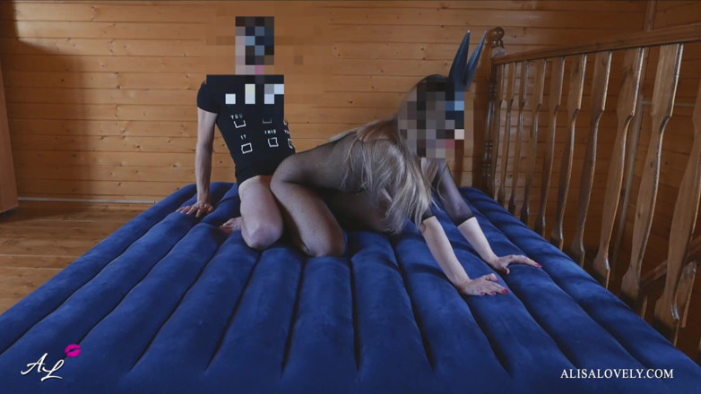 Alisa Lovely: Girlfriend in mask and pantyhose jumps on a dick and...