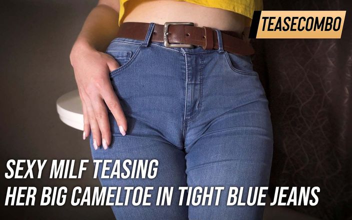 Teasecombo 4K: Сексуальна матуся дражнить свою велику верблюжку лапку в вузьких синіх джинсах