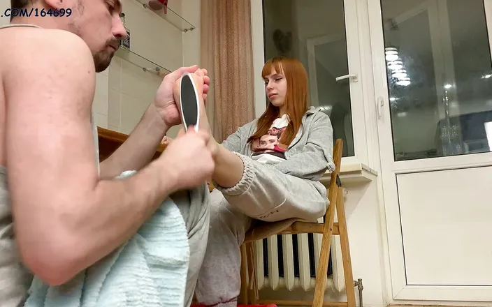 Petite Princesses Femdom: Amateur real femdom foot servitude - Scrubs foot dust of Mistress...
