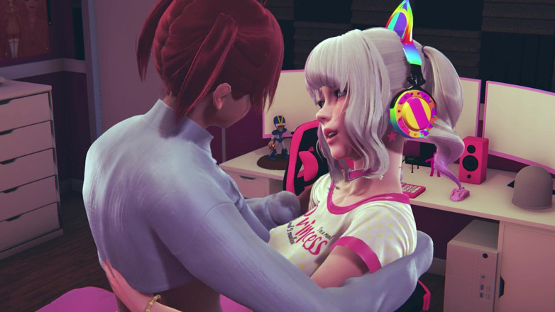 Waifu club 3D: Геймерша трахает новую рыжую подругу