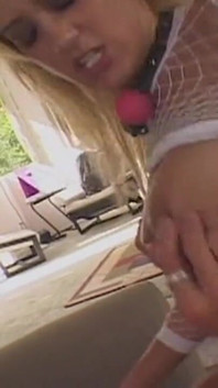 Caged Blonde Cougar Gets Leashed and Drilled Deep