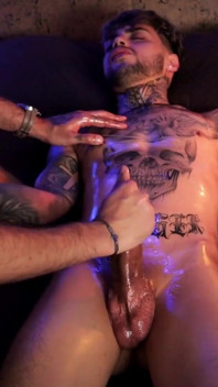 Camilo Brown Giving Intense Handjob to Hot Tattooed Stud Inked Mike Making Him Shoot His Cum