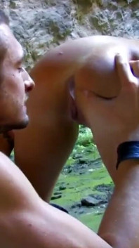 Adorable brunette slut ass fucking her man in the beach cave