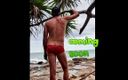 Madaussiehere: Orange einteiler-badeanzug unten am strand