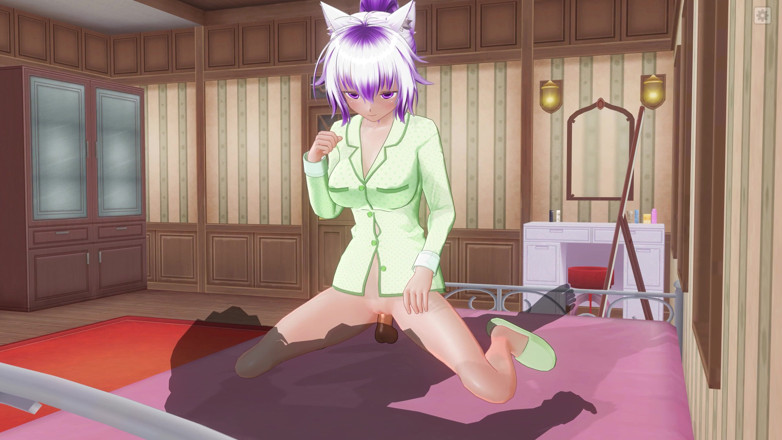 H3DC: HENTAI 3D. La fidanzata carina in pigiama verde cavalca un grosso...
