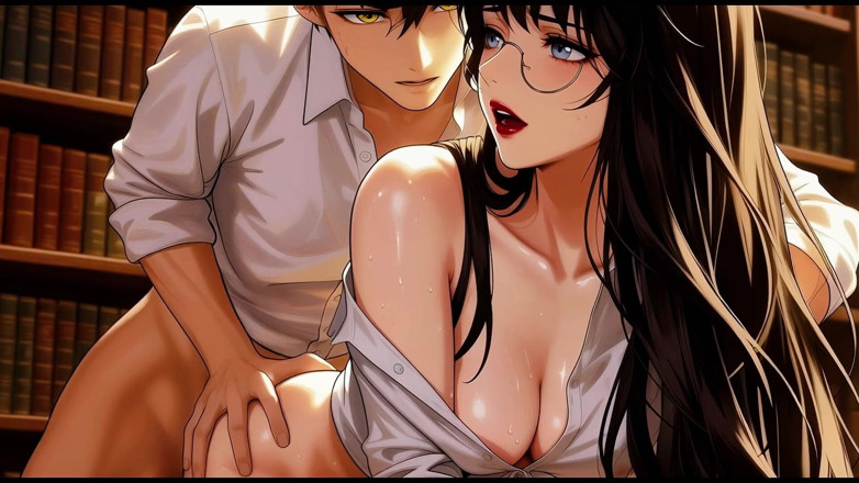 AI-JOE: Gap moe gözlüklü güzel kadın, library.super temptation.bölüm 3'te özel çalışma seansı. Yapay zeka...