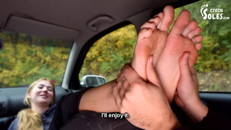 Czech Soles - foot fetish content: Her big smelly feet in car are a turn on