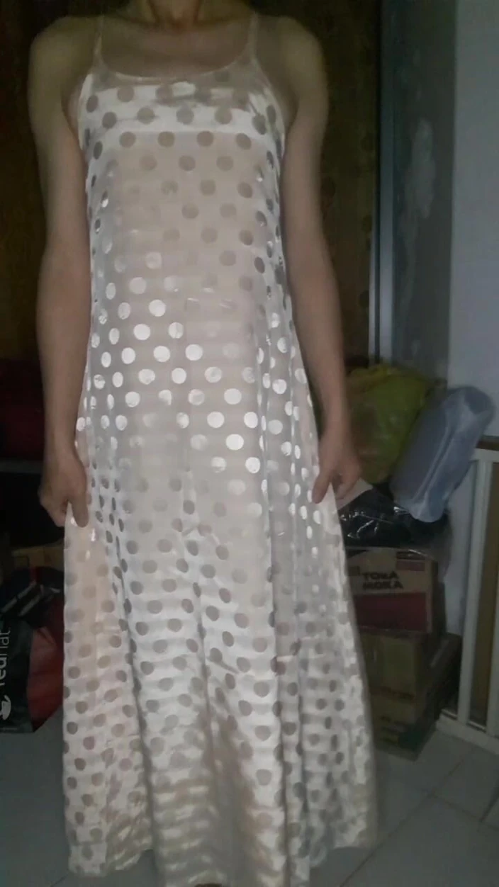 Naomisinka: Fetish melancap crossdresser satin long gown polkadot