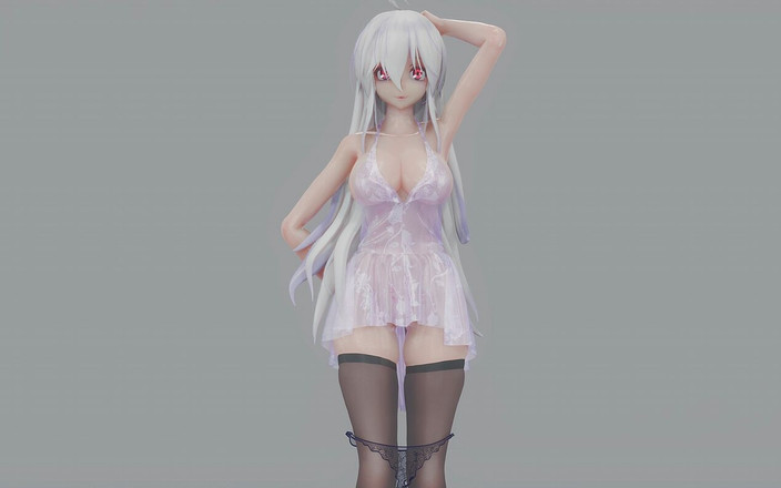 MikuMotion: Gadis Bermata Coklat Lemah Gaun Ketat Seluar Dalam Renda Hitam