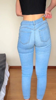 Blue Tight Jeans fetiš velký zadek Problémy White Booty Thong