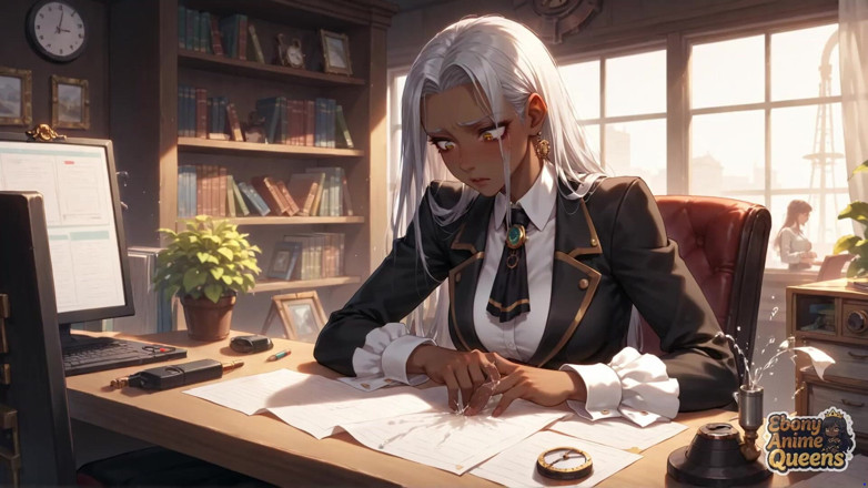 Ebony Anime Queens: Conformitatea negresă obraznică și dominare darkly sweet office!