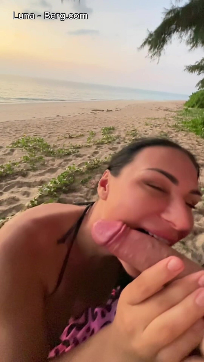 Luna Berg: Brunette Stranger with Big Tits Sucks on the Beach at...