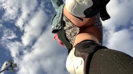 Dirty slut 666: Look of my pussy under my skirt on a longboard