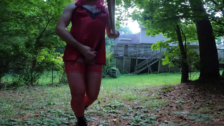 Jon Screcrow: Raw Unedited Crossdresser in Lingerie Outside