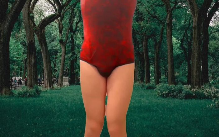 Ladyboy Kitty: 穿着漂亮衣服的热辣红色户外视频，我独自在公园里，但被抓到很兴奋