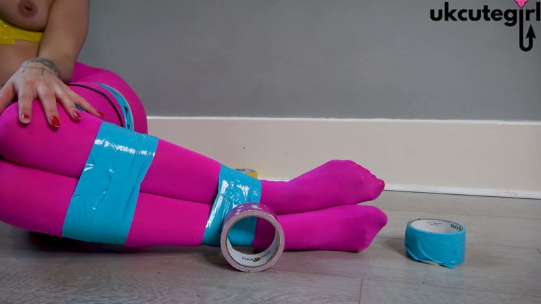 UKCuteGirl Lucy Lauren: Pink Unicorn Tape Gag Bound Blonde Struggles in Pantyhose