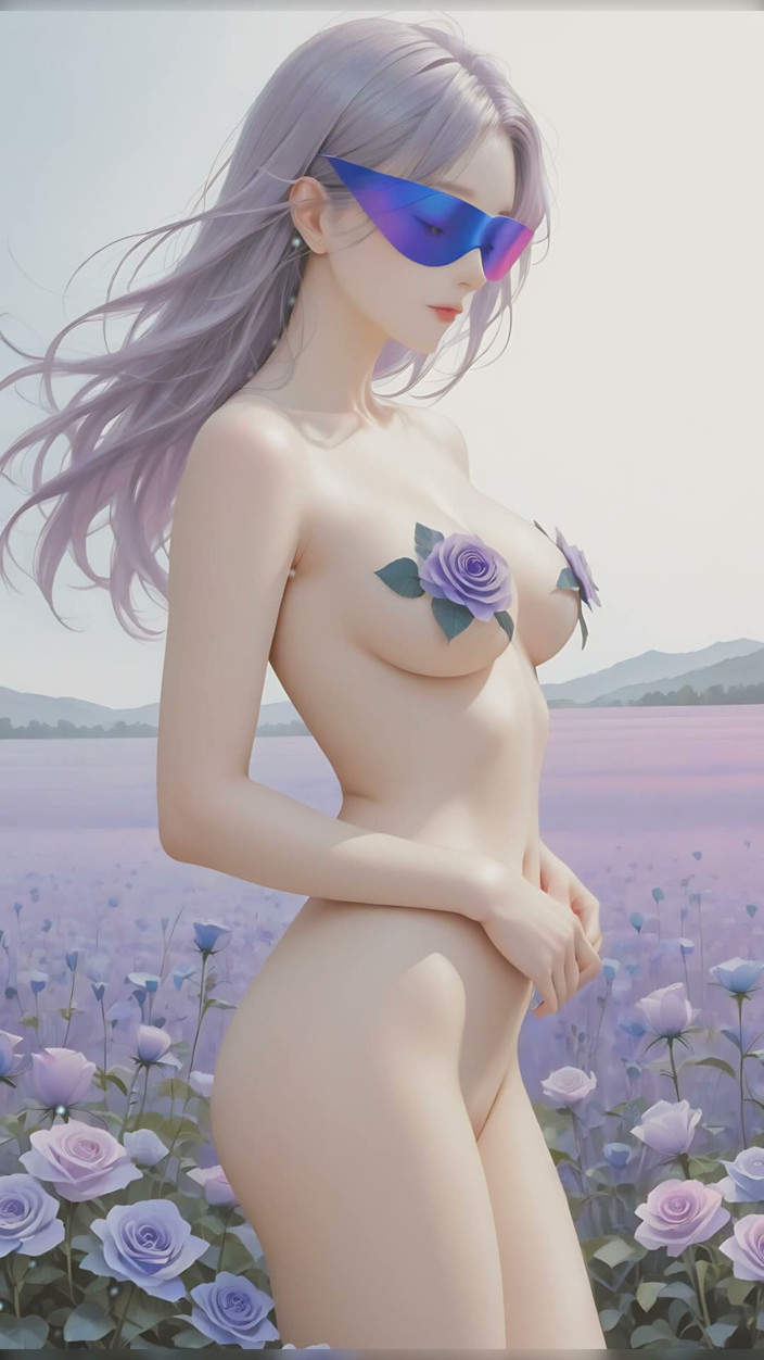 LustRender: ラベンダーバラの花の中の裸のミューズ