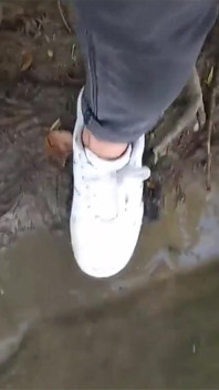 Jon Arteen Plays in the Mud with His New Sneakers Nike Air Force One Af1 Sockless. Boy Foot Fetish Gay Porn Video