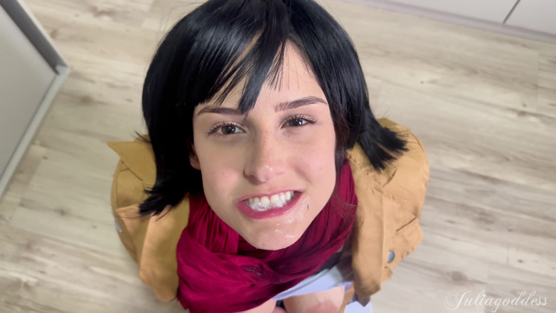 Shamelesscouple: Mikasa Cosplay BJ - Vorbe murdare și spermă pe limbă