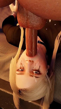 BDSM bondage 3D porno - prsatá blondýna deepthroat facefuck