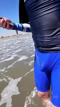 Men and Women on the Beach Get Horny Seeing My Cock in Wet Spandex