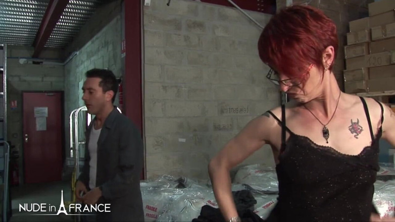 Nude in France: Sexy short haired redhead anal fucked by her employees