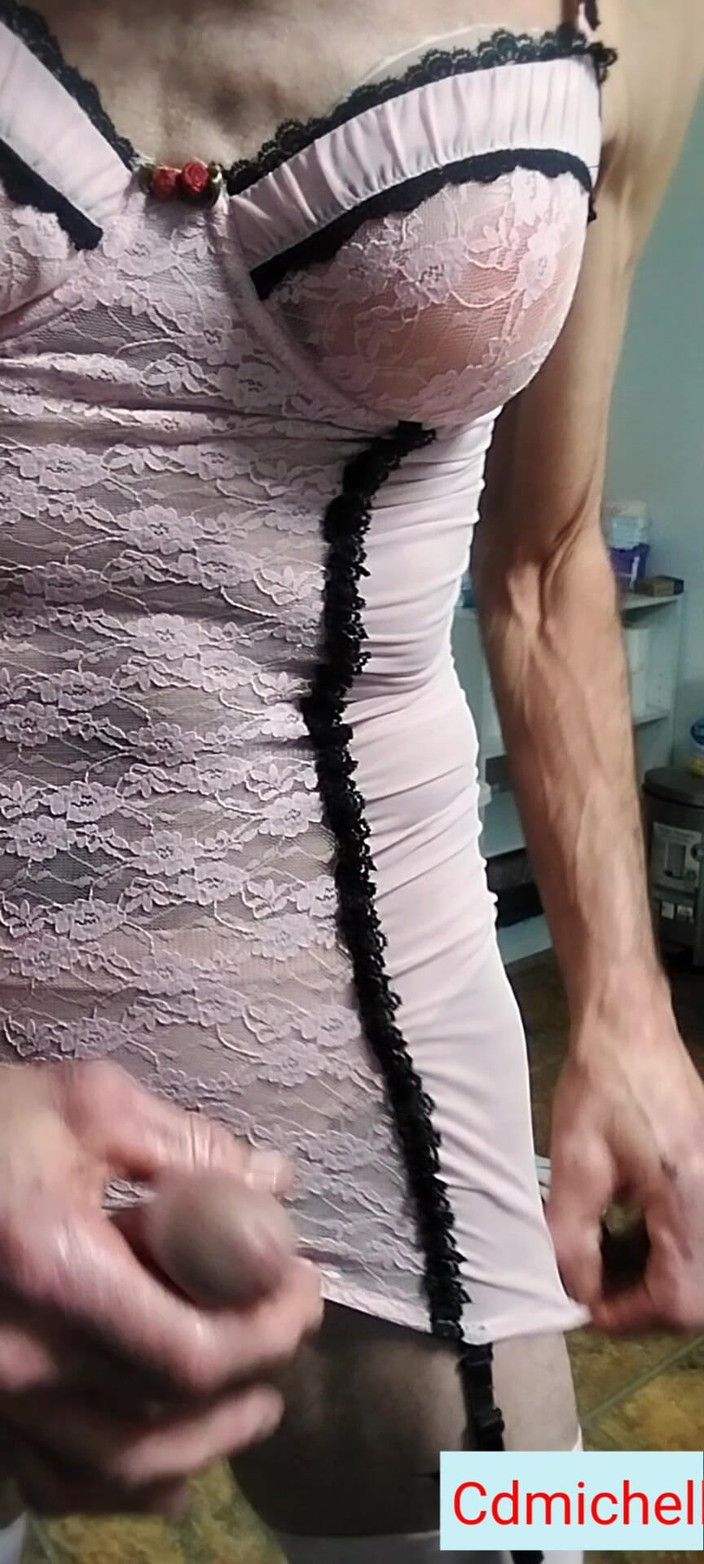 Crossdressers Cd Michelle wearing sexy lingerie: Cdmichelle Wearing White Sexy Lingerie Playing with Cock Until Huge...