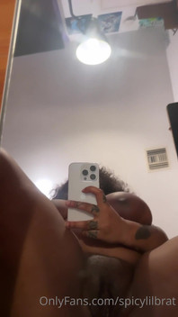 Hot Ebony Shows Her Fat Wet Pussy in the Mirror