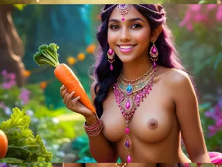 AI Girls: Beautiful Big Breasted Nude Indian Elf Girl with Carrot