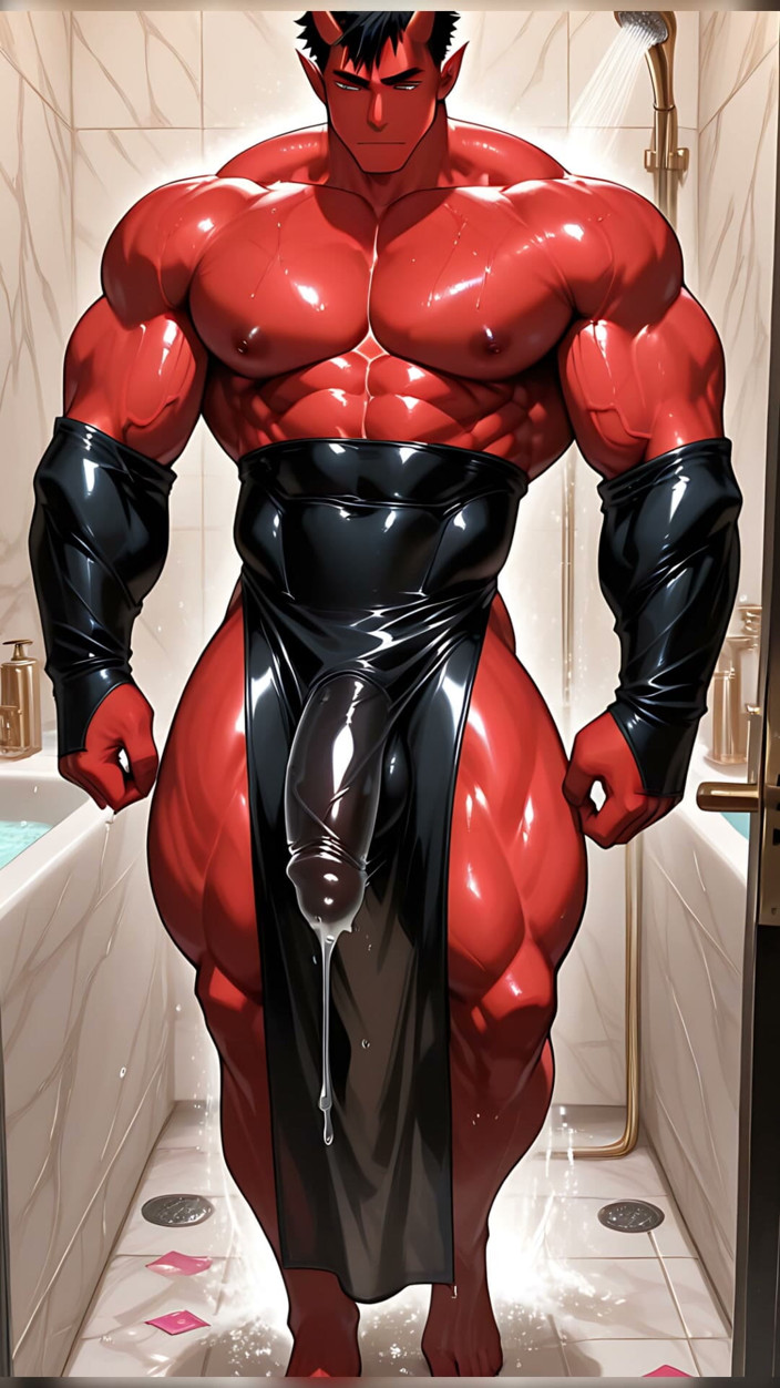 LustMen: Oni Demon Solo Pumping with Condom Stretched Tight in Marble...