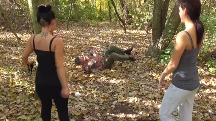 Femdom Austria: Training their old pet slave in the forest