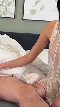 Hot Slim Tight Pussy Brunette Babe Loves Cream and Oily Hard Cocks to Drain the Balls and Take the Cum on Her Hands