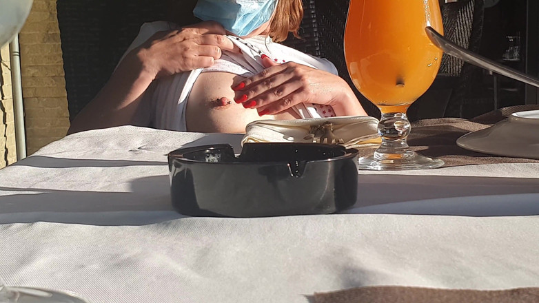 Dirty Molly: Horny Pierced Babe Gets Huge Squirt in a Restaurant