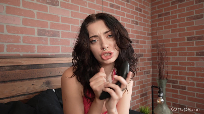 Karups Solo: Hot brunette teen edges her pussy lips with her new...